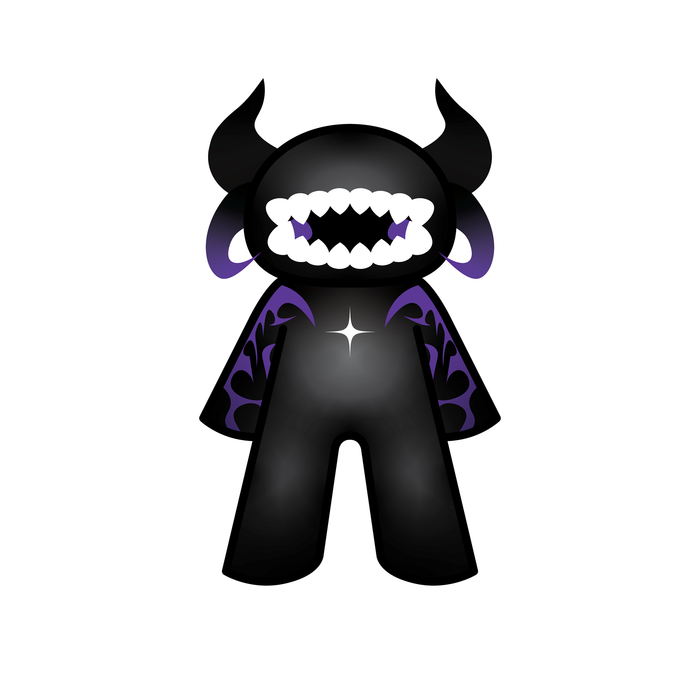 Black colorway with horns and a toothy grin.
