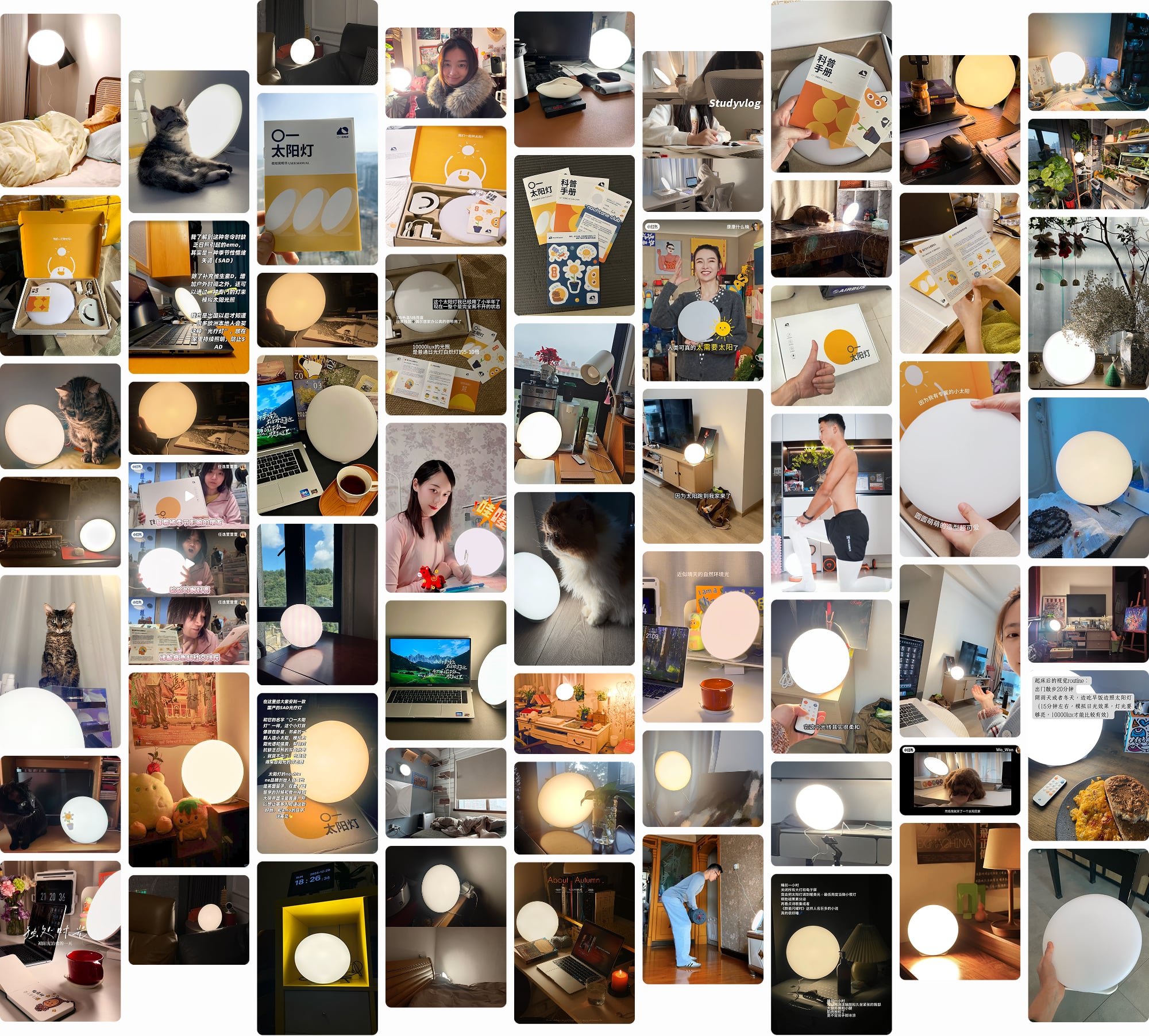 A collage of customer photos of the lamp in their homes.