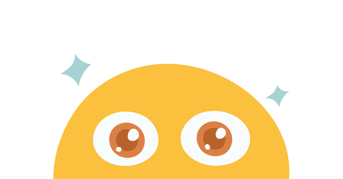 A sticker of the mascot peeking up over an edge, with sparkles.