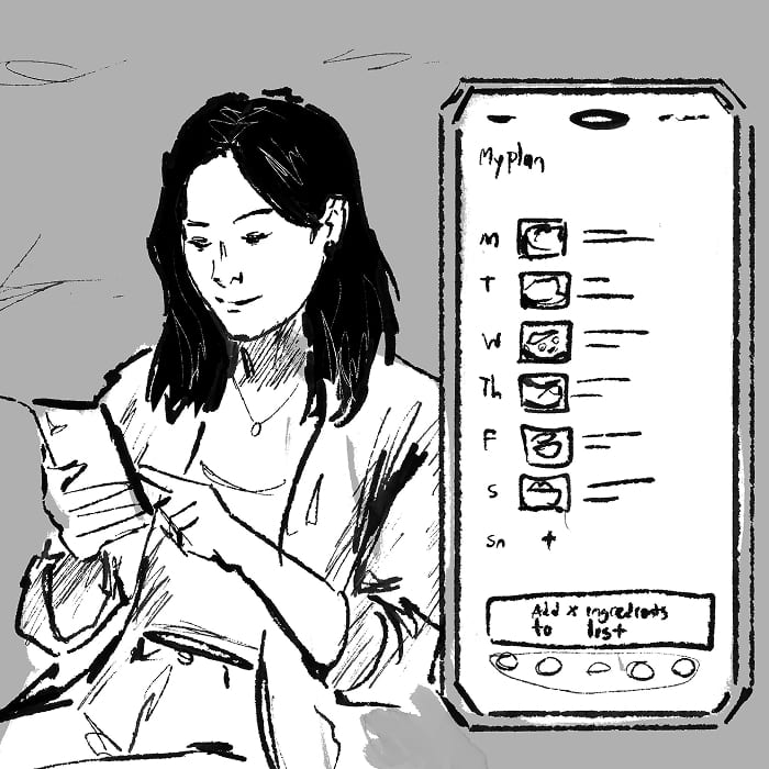 At home, she chooses the week's meals in the app and it assembles the shopping list.