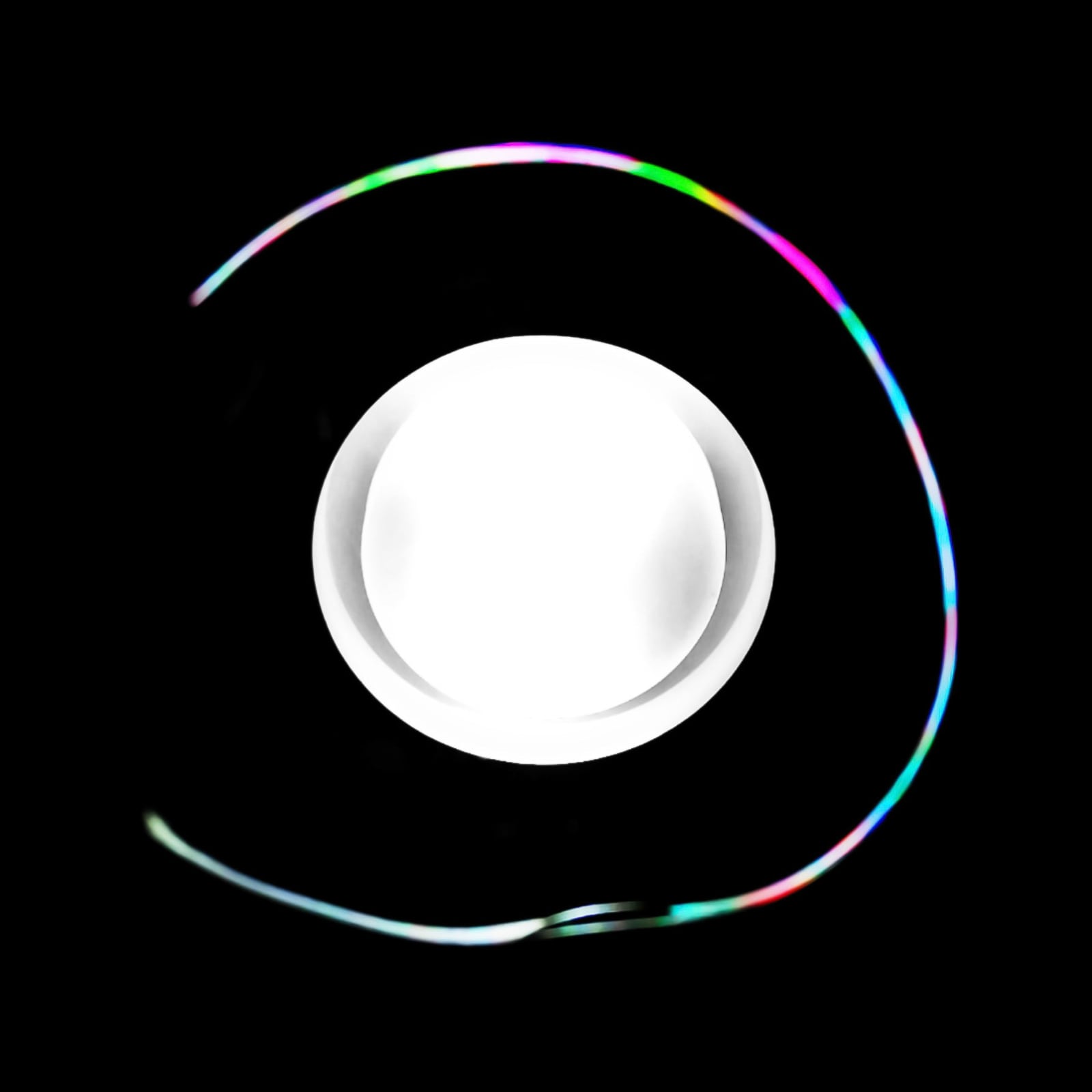 A white orb inside a thin iridescent ring.